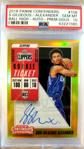 SHAI GILGEOUS ALEXANDER 2018-19 CONTENDERS PREMIUM GOLD PRIZM RC /10 AUTO PSA 10 GEM OKC